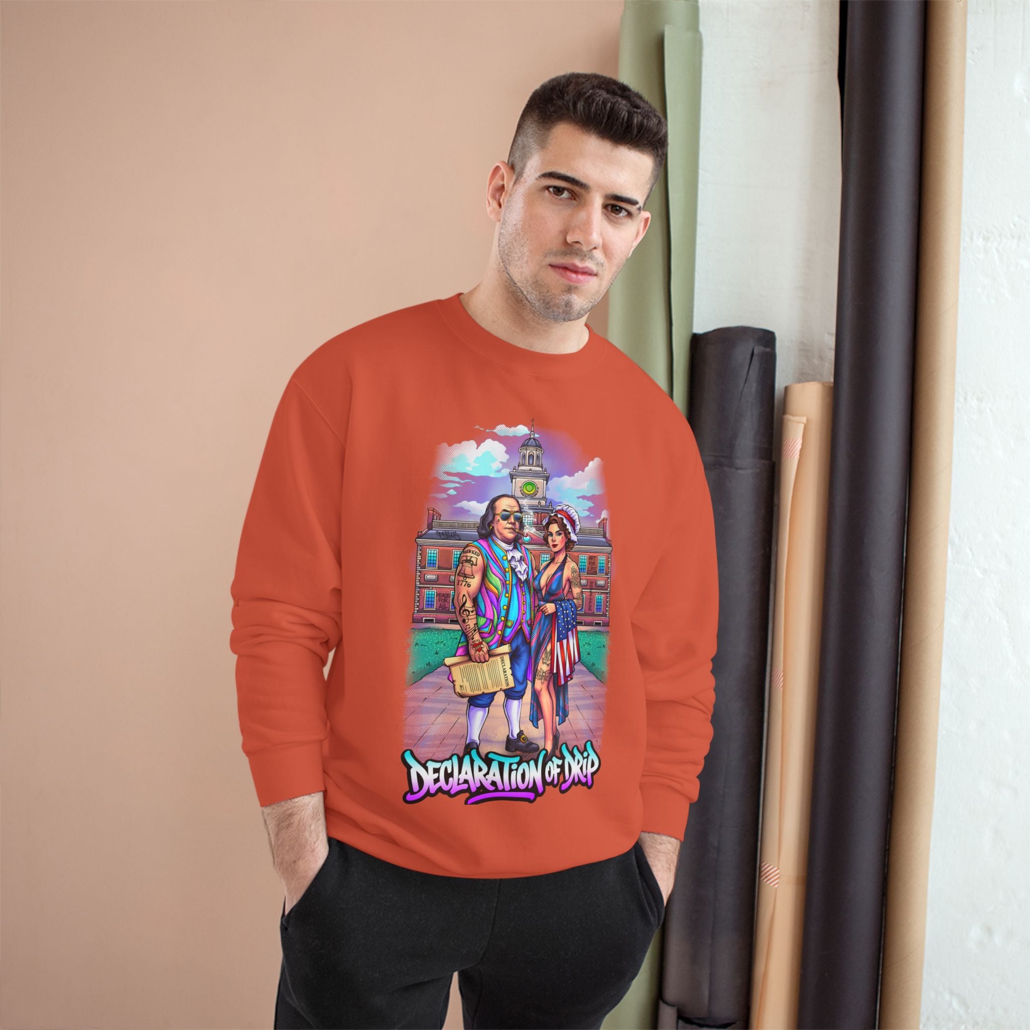 Champion Sweatshirt / "Declaration of Drip" Ben and Betsy Ivy League Campus Crewneck