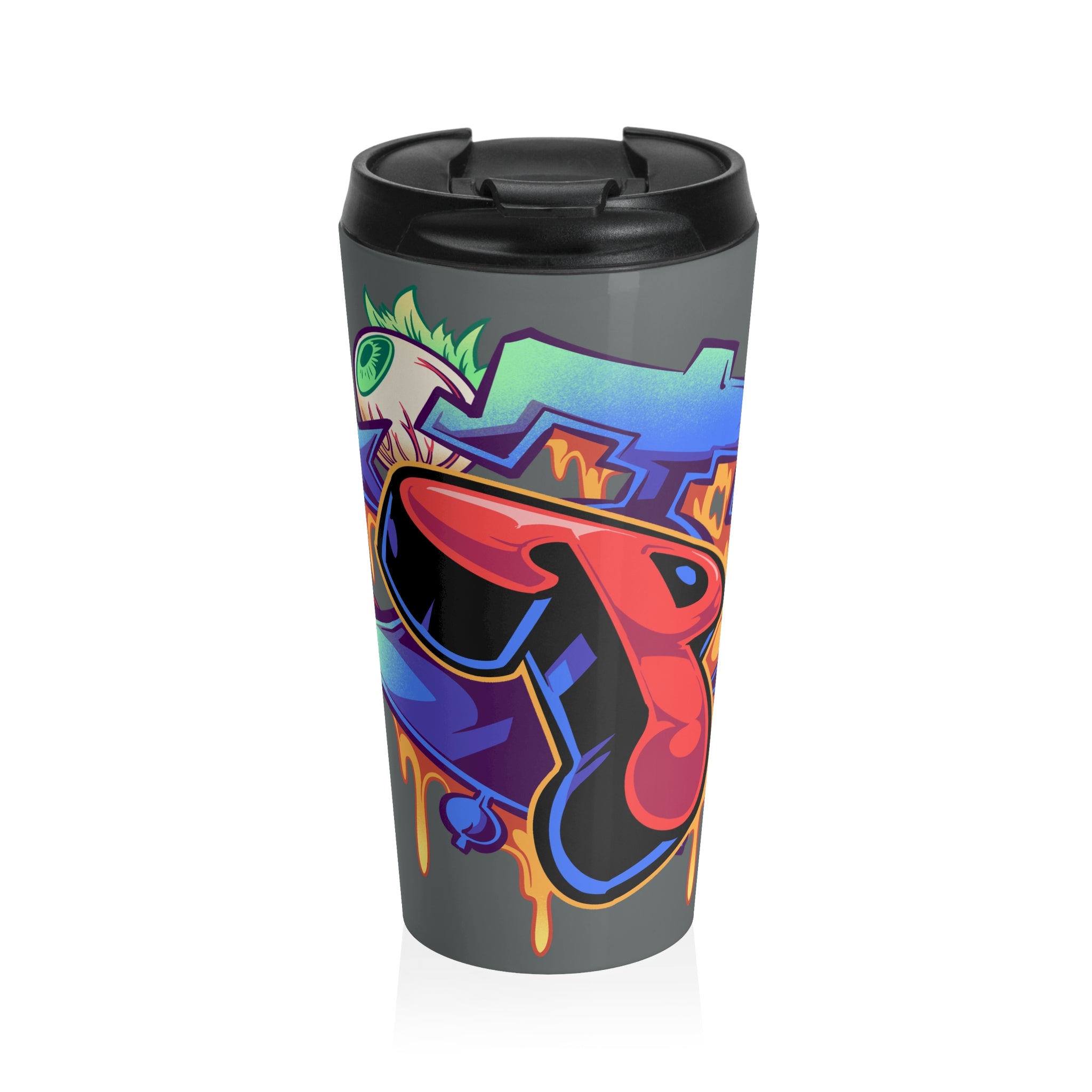 Graffiti Skateboard Travel Mug / Colorful Street Art Stainless Steel Tumbler