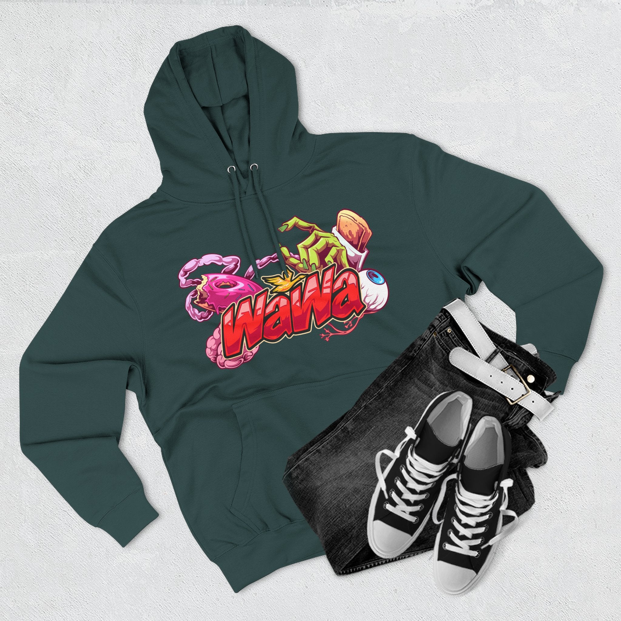 Wawa Graphic Hoodie / Colorful Streetwear Pullover with Cartoon Logo