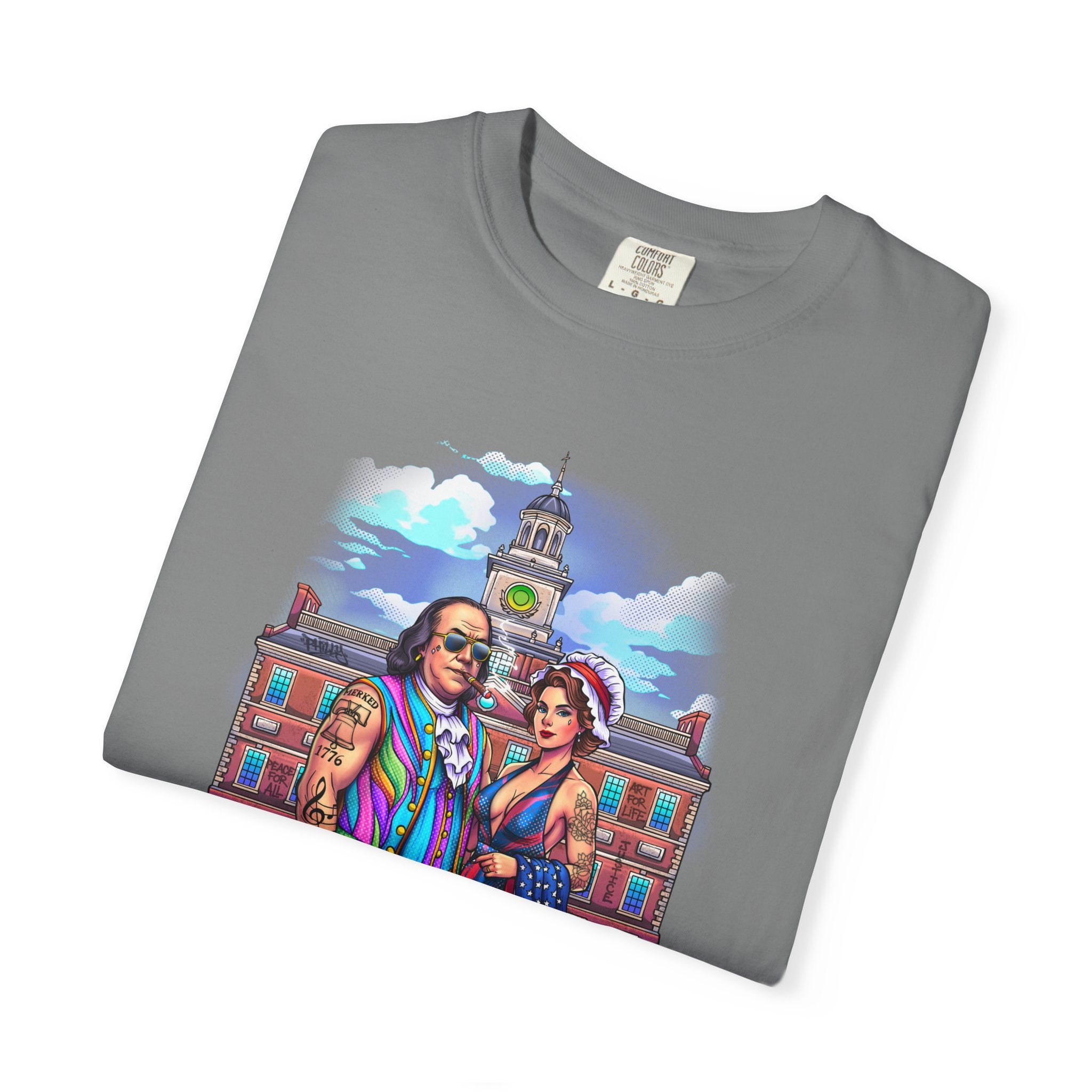 Declaration of Drip T‑Shirt /Ben and Betsy Colonial Campus Streetwear (Est. 1682)