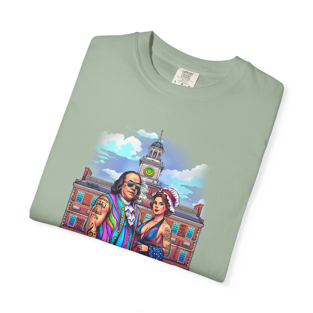 Declaration of Drip T‑Shirt /Ben and Betsy Colonial Campus Streetwear (Est. 1682)