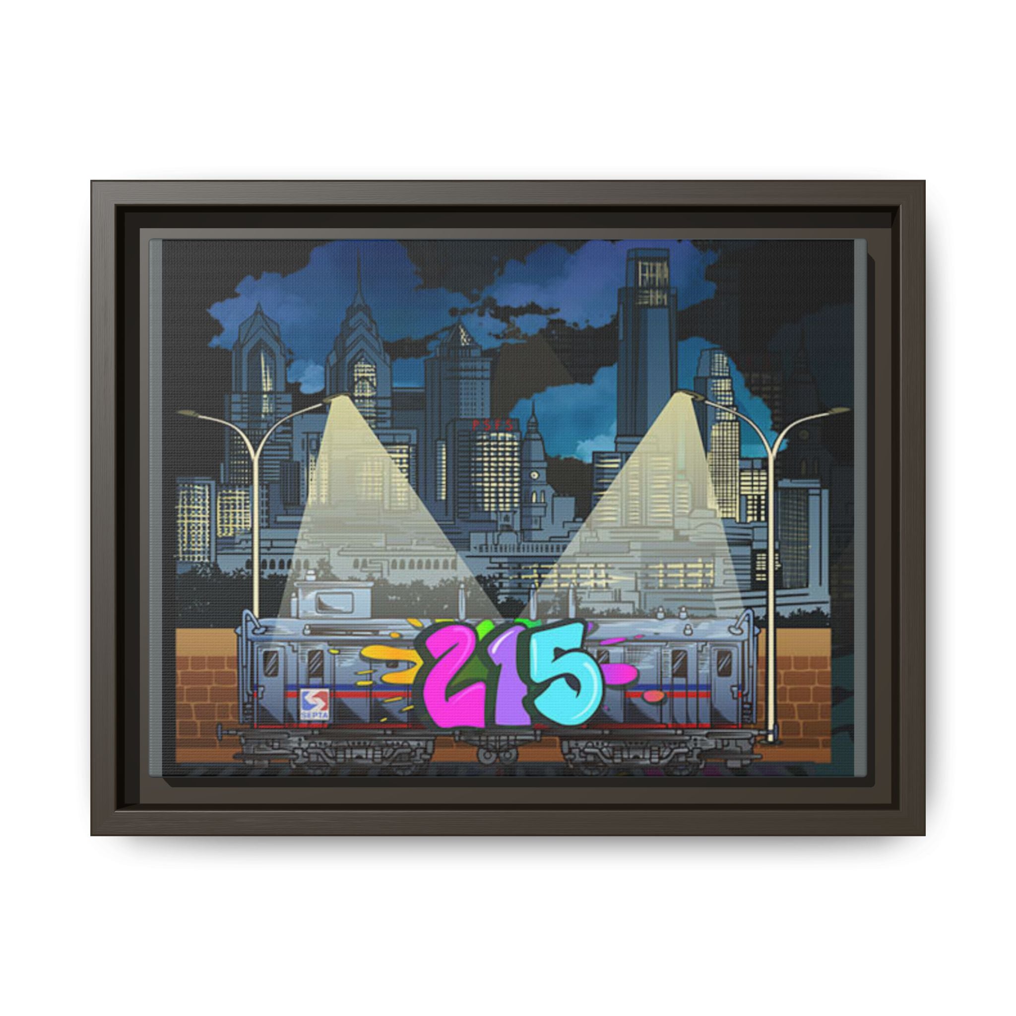 215 Graffiti City Matte Framed Canvas — Urban Night Skyline Wall Art