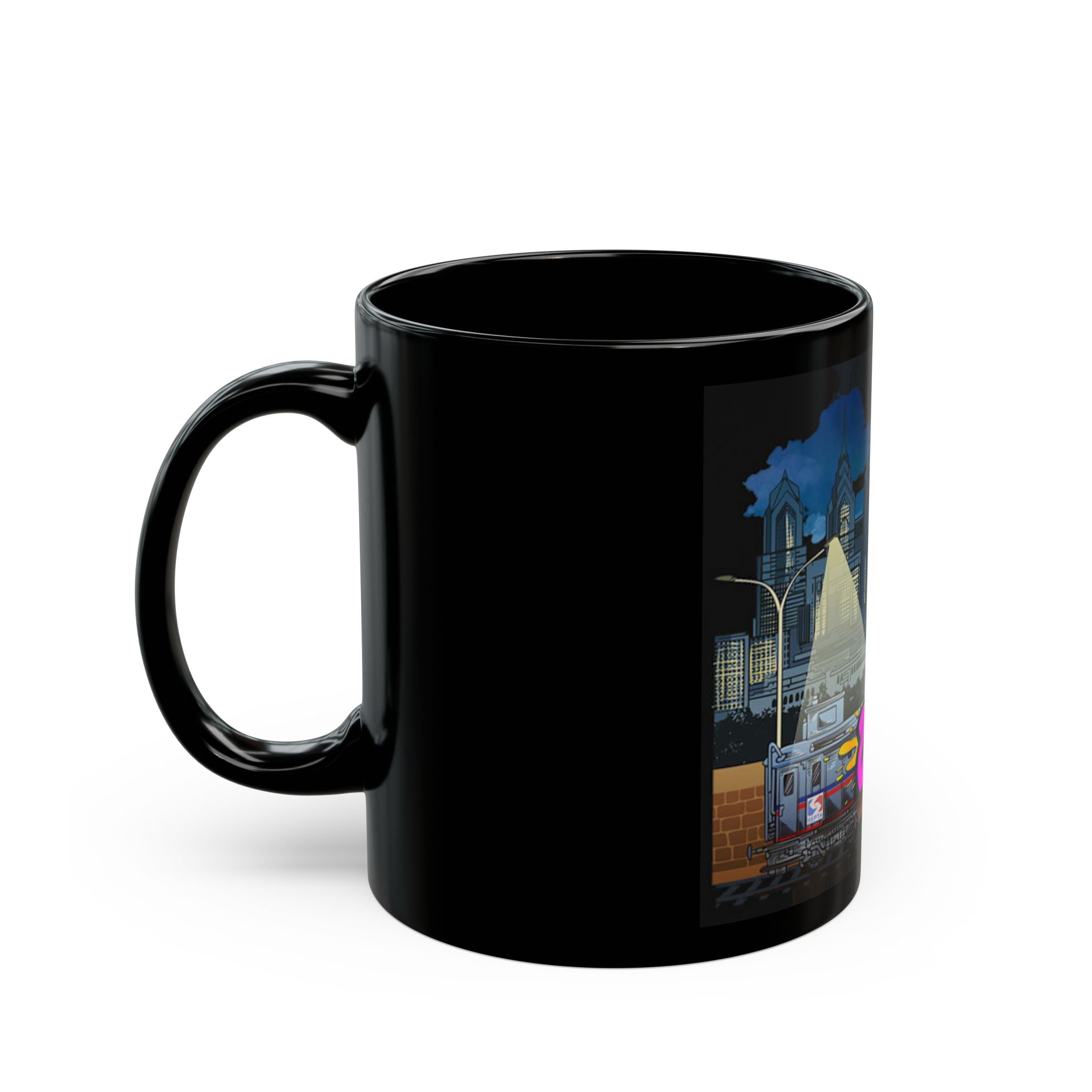 215 Philly Cityscape Black Mug / Graffiti Skyline Coffee Cup (11oz & 15oz)