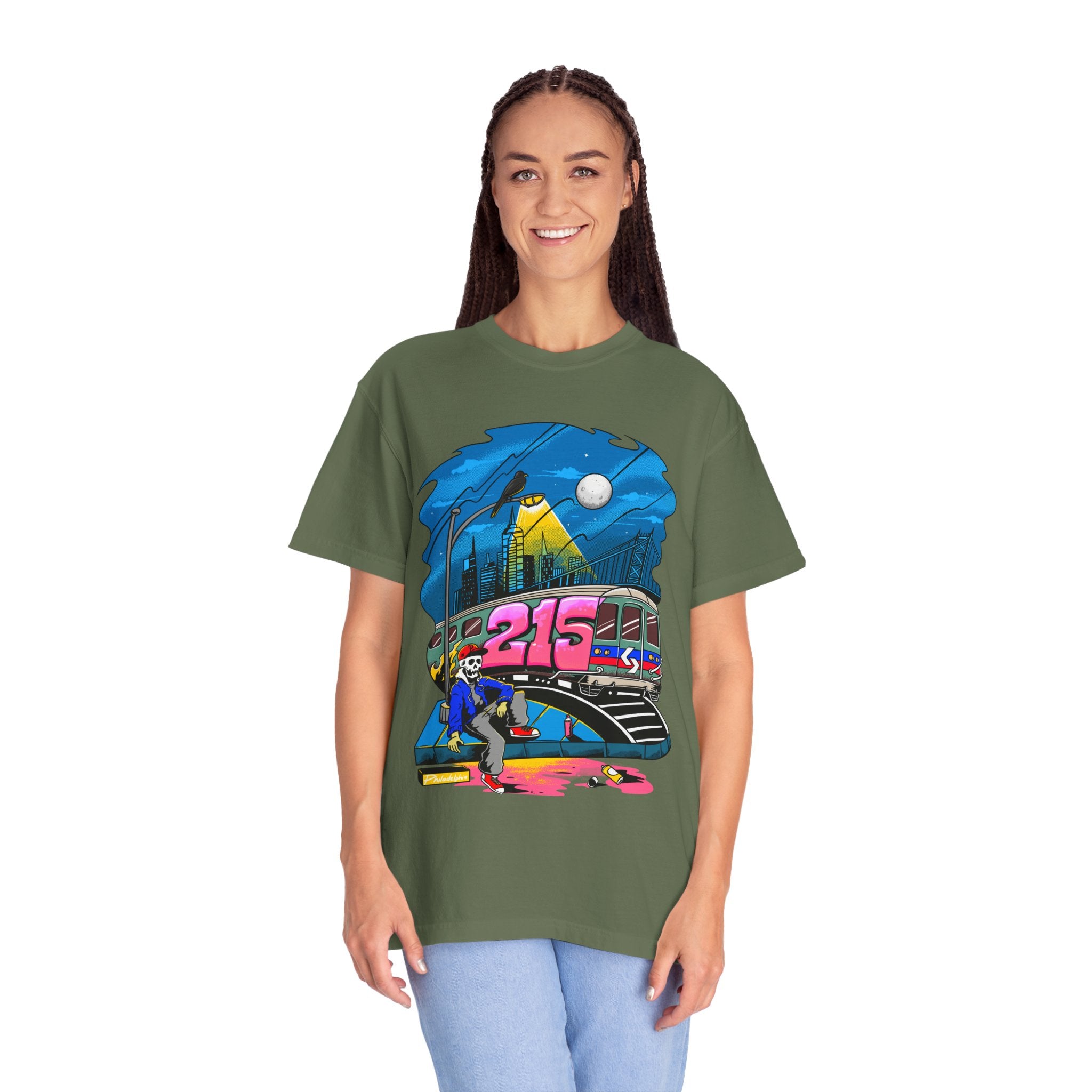 215 Subway Train Night Scene T-Shirt | Urban Transit Illustration