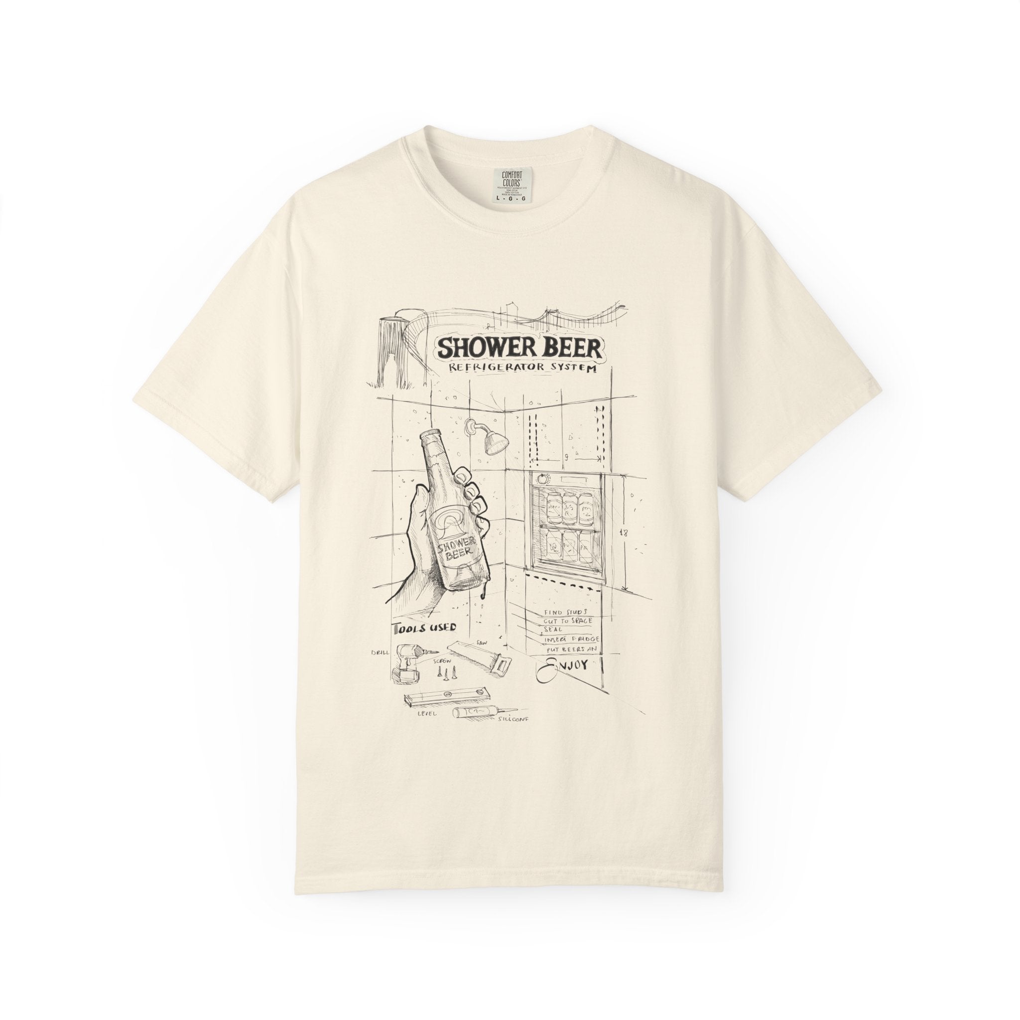 SHOWER BEER Blueprint T-Shirt / Funny Shower Beer Diagram Tee