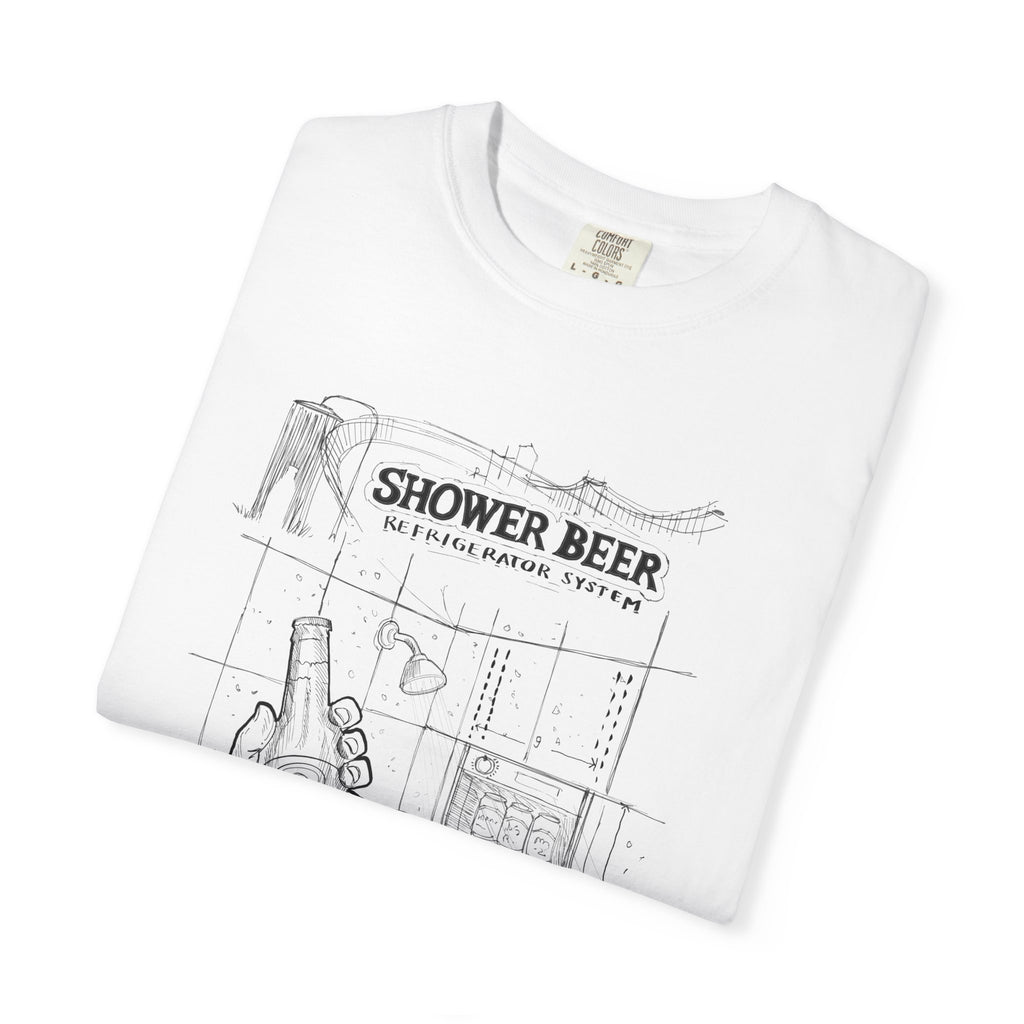 SHOWER BEER Blueprint T-Shirt / Funny Shower Beer Diagram Tee