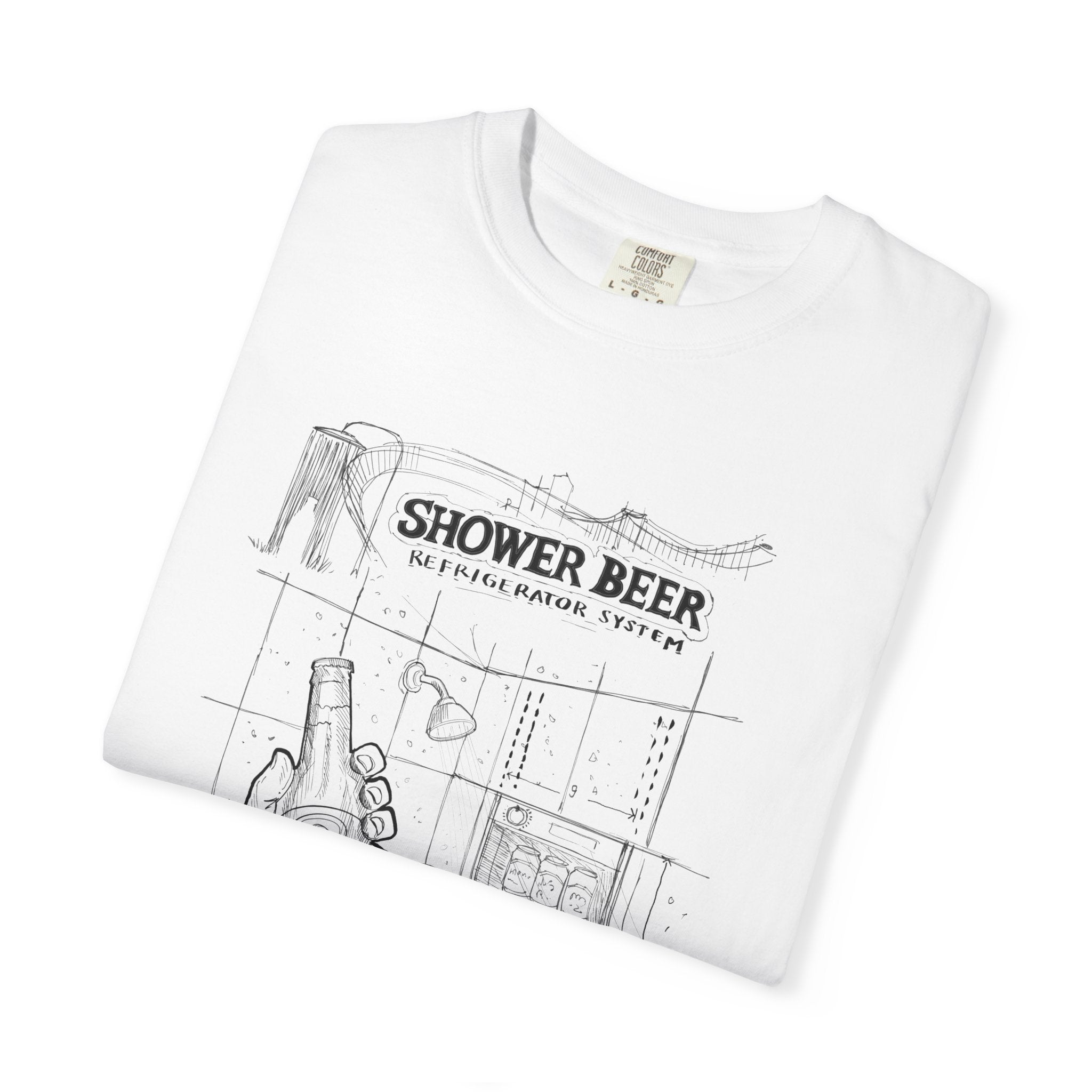 SHOWER BEER Blueprint T-Shirt / Funny Shower Beer Diagram Tee
